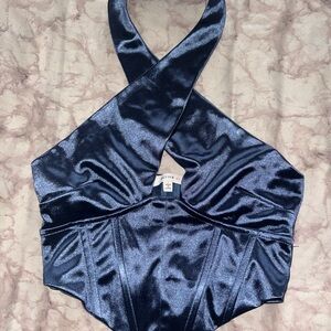 Trendy Boutique Navy Blue Satin Crop Top